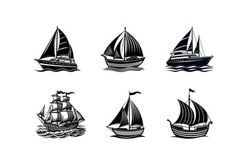 Sailing boat silhouette set 