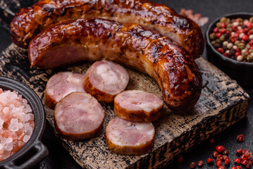 Delicious sausage with salt, spices and herbs
