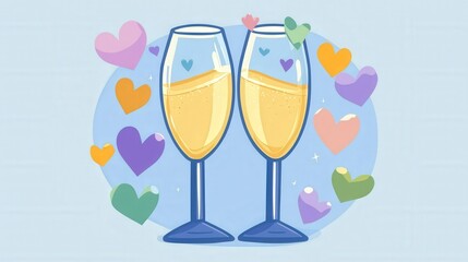 Two Champagne Glasses Toast Romantic Celebration