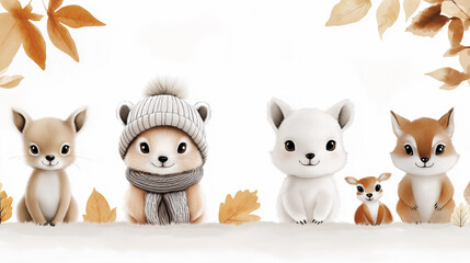 Obraz premium Adorable woodland animals in autumn setting.