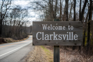 Rustic Welcome to Clarksville Wooden Sign with Charming Southern Tennessee Town Vibes and Natural Texture