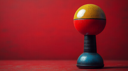 Minimalist retro arcade joystick isolated on a flat red background