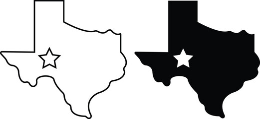 TEXAS USA state maps vector for apps or web outline boundary American state map Texas map icon flat, line set isolated on transparent background USA United States of America map template.