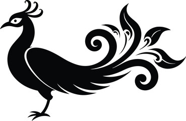 Minimalist stencil of an elegant peacock flying
