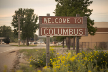 Obraz premium Welcome to Columbus Ohio Wooden Sign with Rustic Charm and State Pride