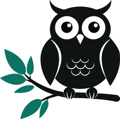 Owl with tree branch black silhouette vector illustration