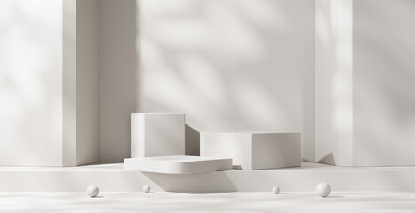 Minimal Modern White Podium Platform For Product Display Showcase 3D Rendering