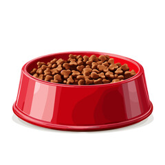 Dry Dog Food in Red Plastic Bowl