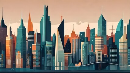 city skyline at sunset