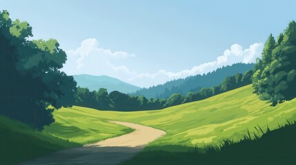 Obraz premium Serene Countryside Winding Road Through Lush Green Hills