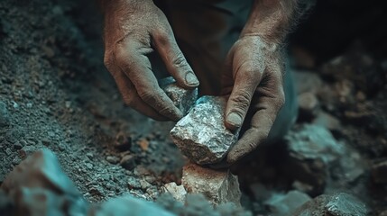 Close up of hands holding rocks showing the texture and details of the stone and fingers