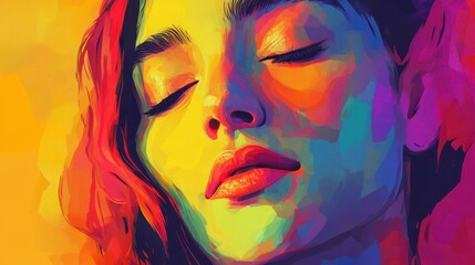 Vibrant Colorful Portrait Of A Woman With Eyes Closed