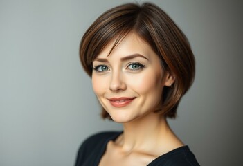 Naklejka premium Portrait of a woman with short hair and a subtle smile