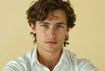 Fototapeta premium Male portrait with long hair and relaxed expression