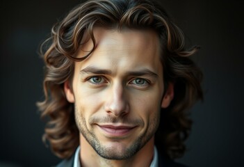 Obraz premium Portrait of a man with long curly brown hair
