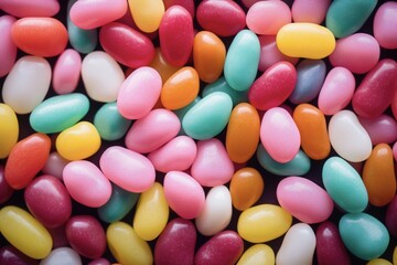 Obraz premium Variations in Colorful Jellybean Confectionery Background - Sweet and Tasty Pink Sugar Treat (3:2 aspect ratio)