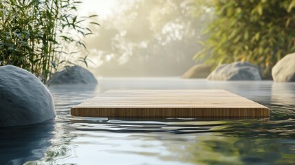 composition of bamboo, a polished stone, and gentle water ripples, capturing the essence of relaxation and wellness in a harmonious design.