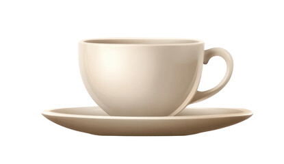 Obraz premium An elegant and minimalistic depiction of a beige coffee cup sitting on a saucer, reflecting the beauty of simplicity in modern design and sustenance.