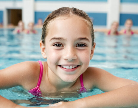 Sechsj&auml;hriges M&auml;dchen im Schwimmbad w&auml;hrend Schwimmkurs