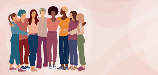 Group of multicultural women embracing. Diversity - inclusion - equality - girl power or empowerment concept.  International women s day