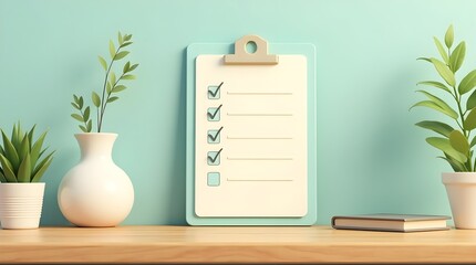 3D rendering of to-do list on desk in office