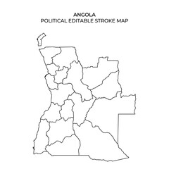 This map highlights the political boundaries of Angola, showcasing each region and the potential for editing. It serves as a reference for geographical studies or presentations.