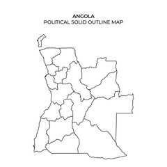 A solid outline map of Angola displays the countrys political divisions and regions. It highlights the geographic layout without any additional details or colors.