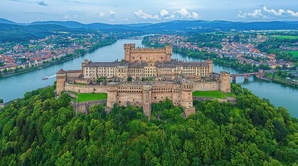 Majestic Marksburg Castle Overlooking River and Town