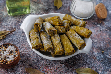Delicious dolma (sarma) stuffed grape leaves rice.