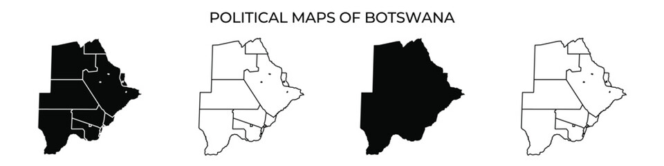 A series of political maps depicting the regions of Botswana. Different areas are highlighted to illustrate political boundaries and geographic changes.