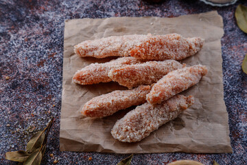 Raw semi finished frozen products, meals.
