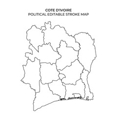 Detailed outline of Cote dIvoires political boundaries ideal for educational activities. This editable map highlights individual regions within the country clearly and distinctly.