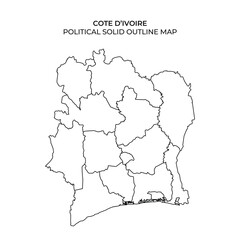This map features a clear outline of Cote dIvoire, highlighting its political divisions. It is designed for educational purposes, showcasing geographic boundaries and regions.