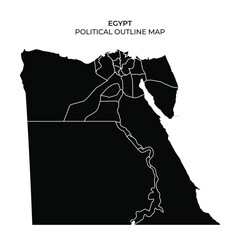 A detailed representation of Egypts political outline, highlighting major regions, cities, and borders. This map provides a clear view of the countrys geographical layout.