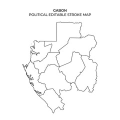 Detailed outline of Gabon showcasing its political divisions and boundaries. This editable map is useful for educational and planning purposes in geography.