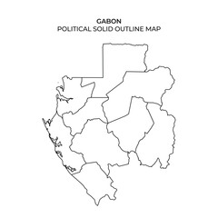 This illustration features a solid outline map of Gabon, highlighting its political boundaries. It serves as a useful reference for geographical and educational purposes related to Gabon.