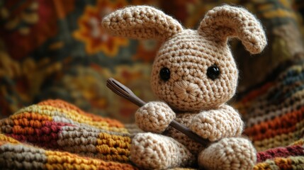 Obraz premium Handmade crocheted bunny toy, amigurumi, isolated.