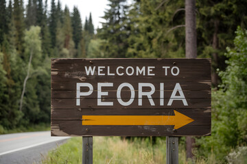 Welcome to Peoria Illinois Rustic Wooden Sign with Vintage Typography and State Pride Design