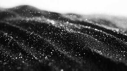 Black digital wave particles flow in abstract space.