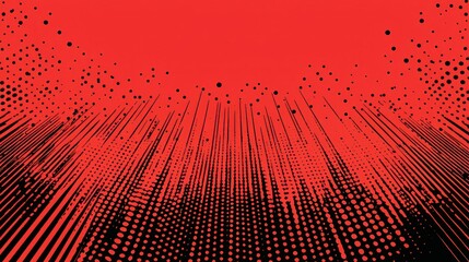Black lines and dots burst on red.
