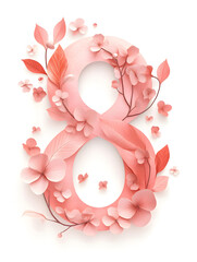 number eight 8 happy international women's day illustration woman floral flowers 