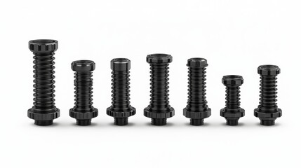 Isolated springs with assorted compression, set on a white surface