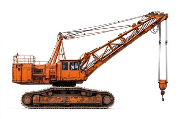 Crawler Crane isolated on white background. Crane icon. Heavy Machinery isolated on white. Construction Crane. Crawler Crane Design Element. Crane Vehicle Isolated for Designers.