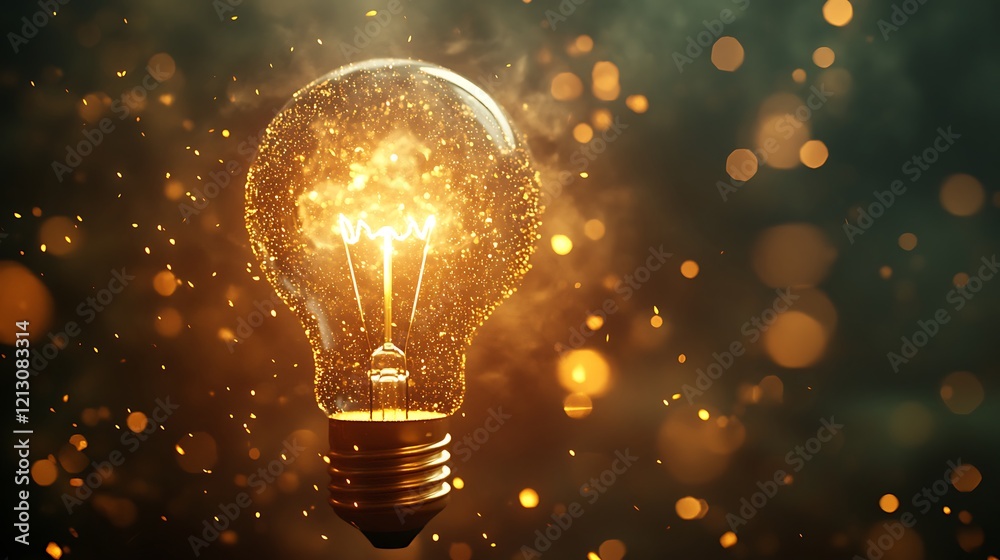 Wall mural light bulb glowing with soft shimmering particles in a tranquil atmospheric background