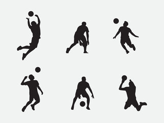 Silhouette of volleyball player set A black and white silhouette of a volleyball game