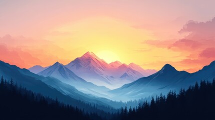 Fototapeta premium Majestic Mountains Sunset Scenic Landscape View