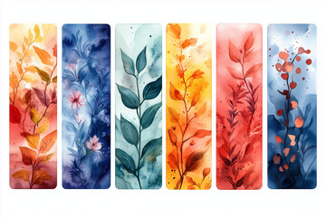 set of watercolor bookmarks isolated on white background	