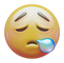 Fototapeta premium 3D Sleepy Emoji with Droopy Eyelids and Bubble on Transparent Background, Pastel Tones and Calm Expression