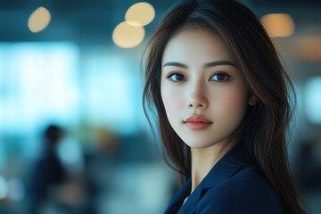 Naklejka premium Attractive businesswoman looking at camera in business office