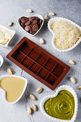 Dubai chocolate bar with pistachio paste and kadaif dough